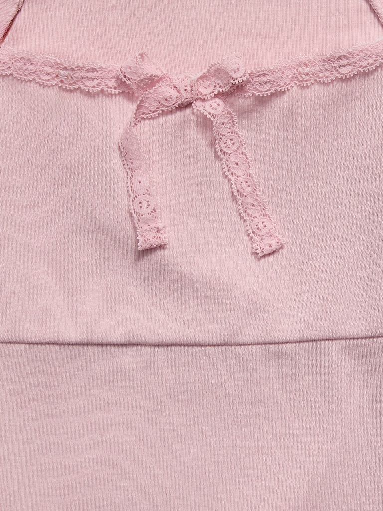 Fitted Long-Sleeve Lace-Tie Ribbed T-Shirt for Girls