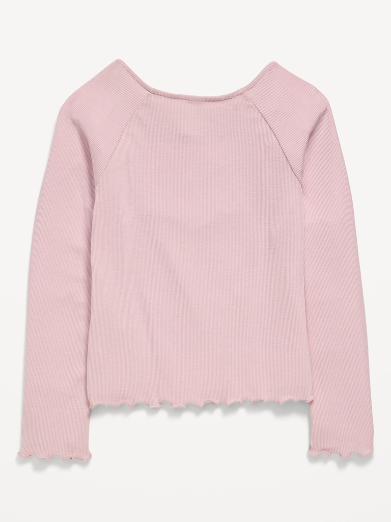 Fitted Long-Sleeve Lace-Tie Ribbed T-Shirt for Girls