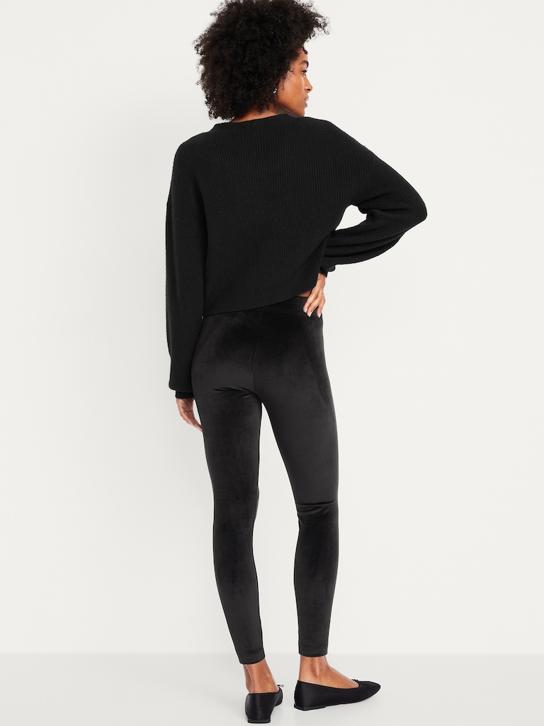 High-Waisted Velour Fashion Ankle Leggings