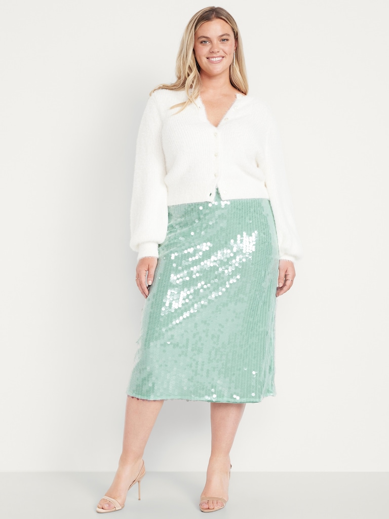 High-Waisted Sequin Midi Pencil Skirt