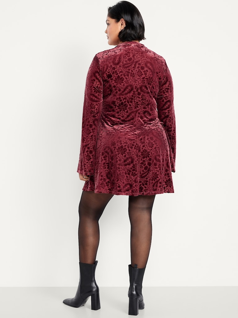 Long-Sleeve Velour Mini Dress
