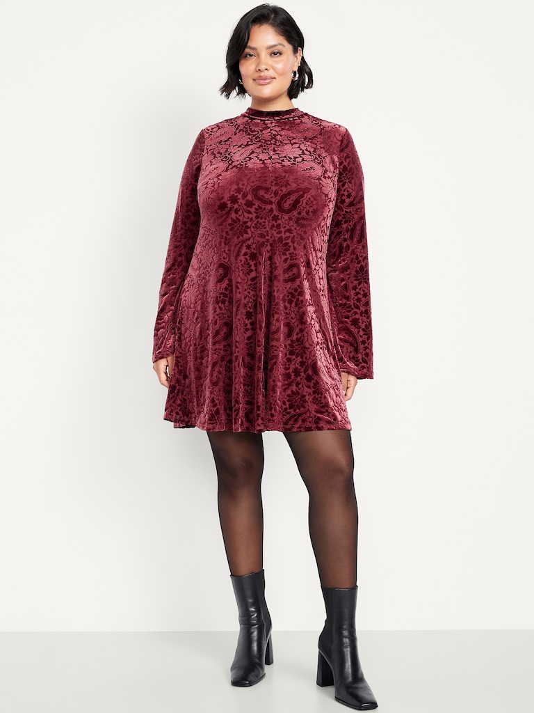 Long-Sleeve Velour Mini Dress