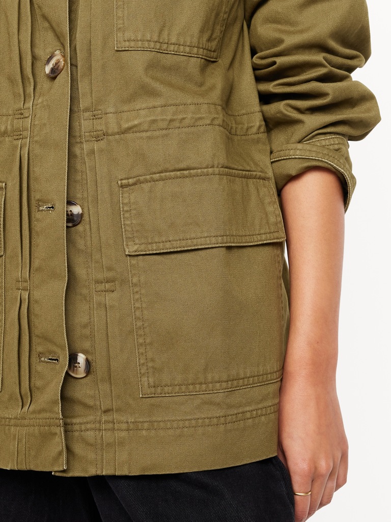 Cinched-Waist Twill Utility Jacket
