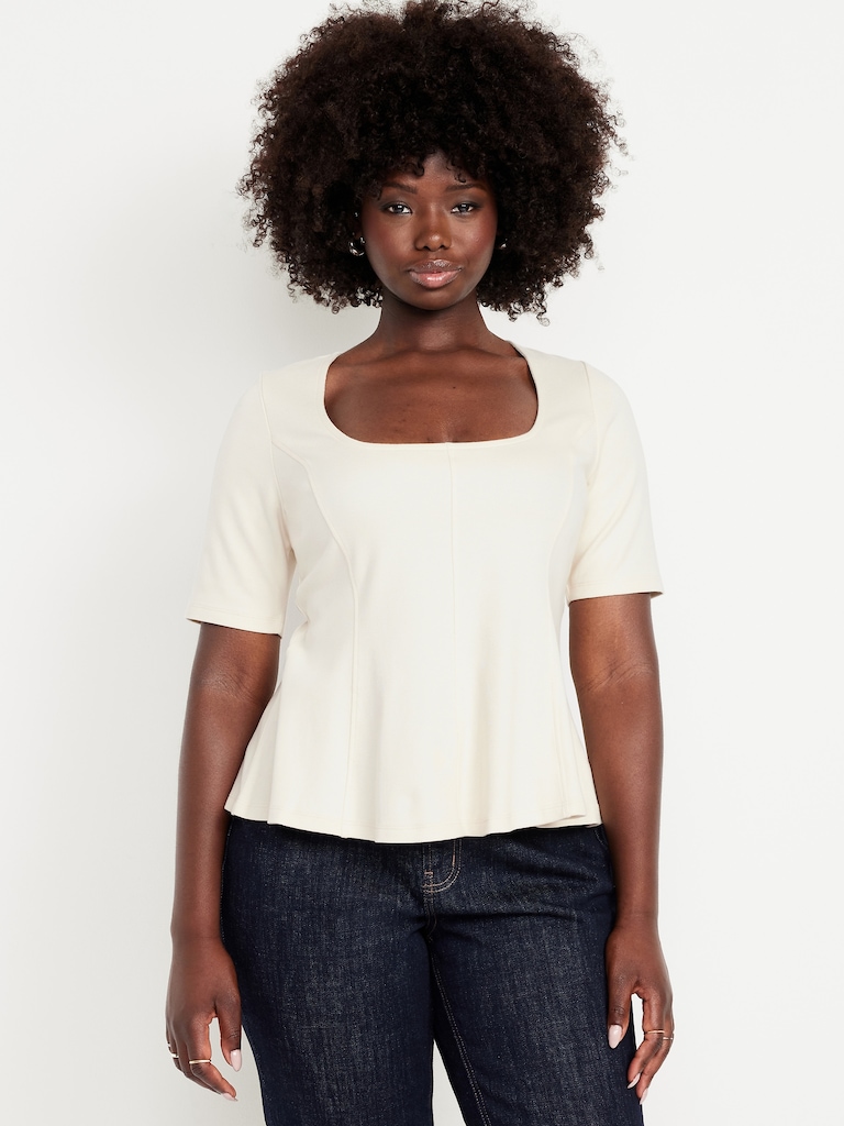 Square-Neck Peplum Top
