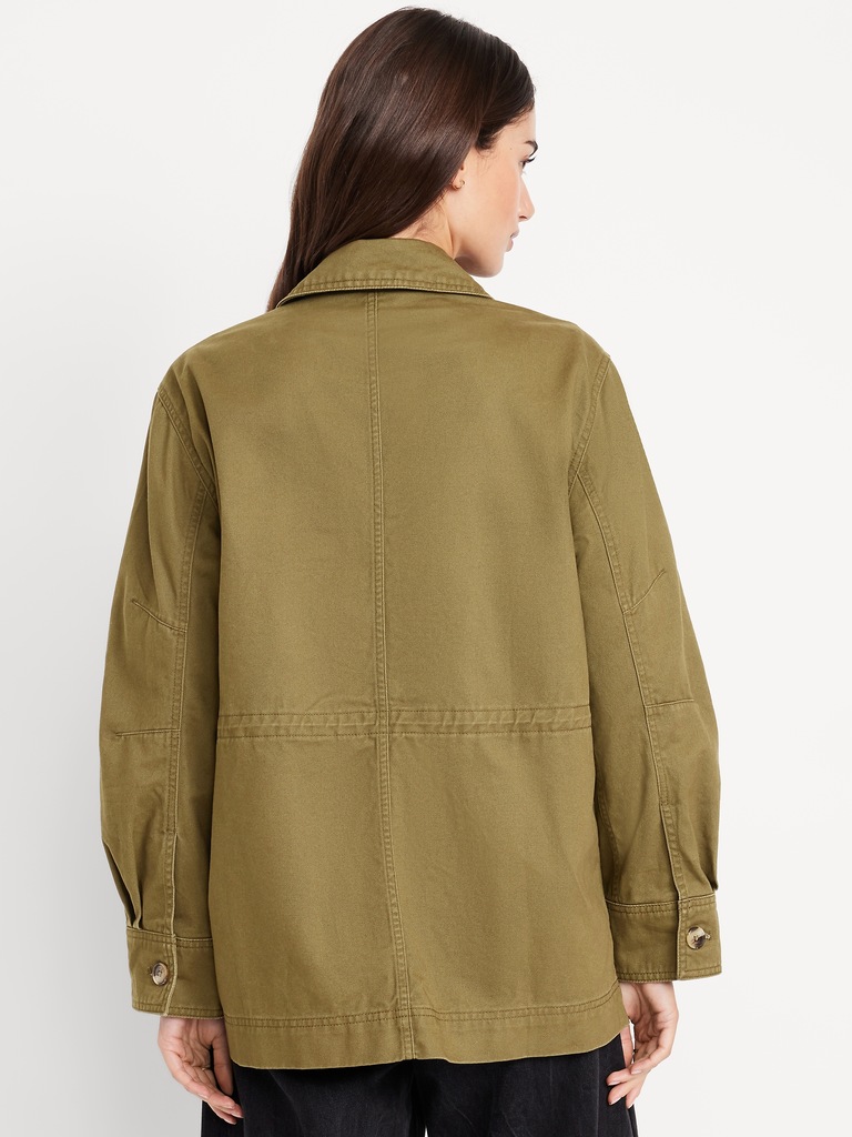 Cinched-Waist Twill Utility Jacket