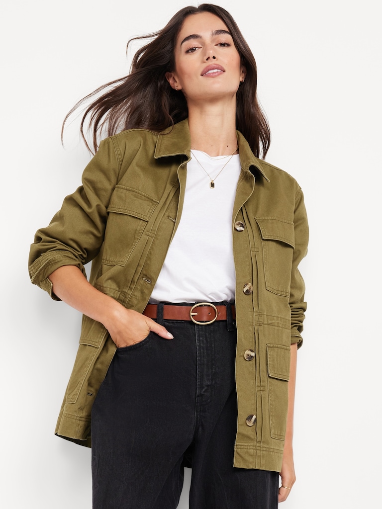 Cinched-Waist Twill Utility Jacket