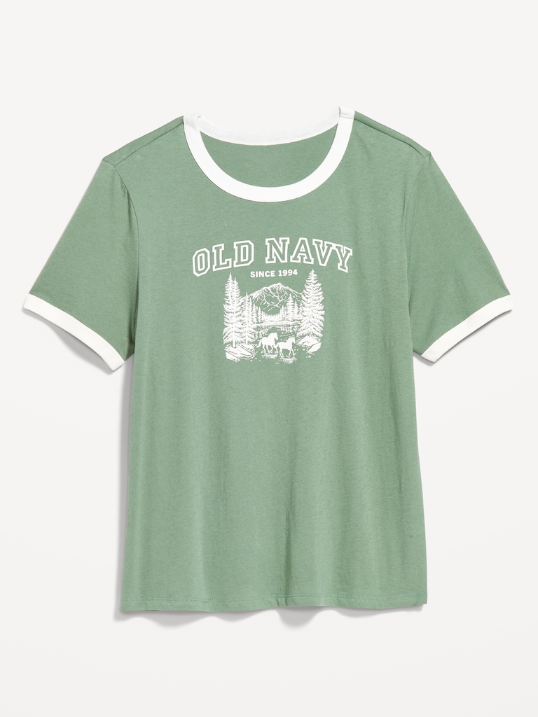 T-shirt passe-partout à bords contrastants avec logo et imprimé