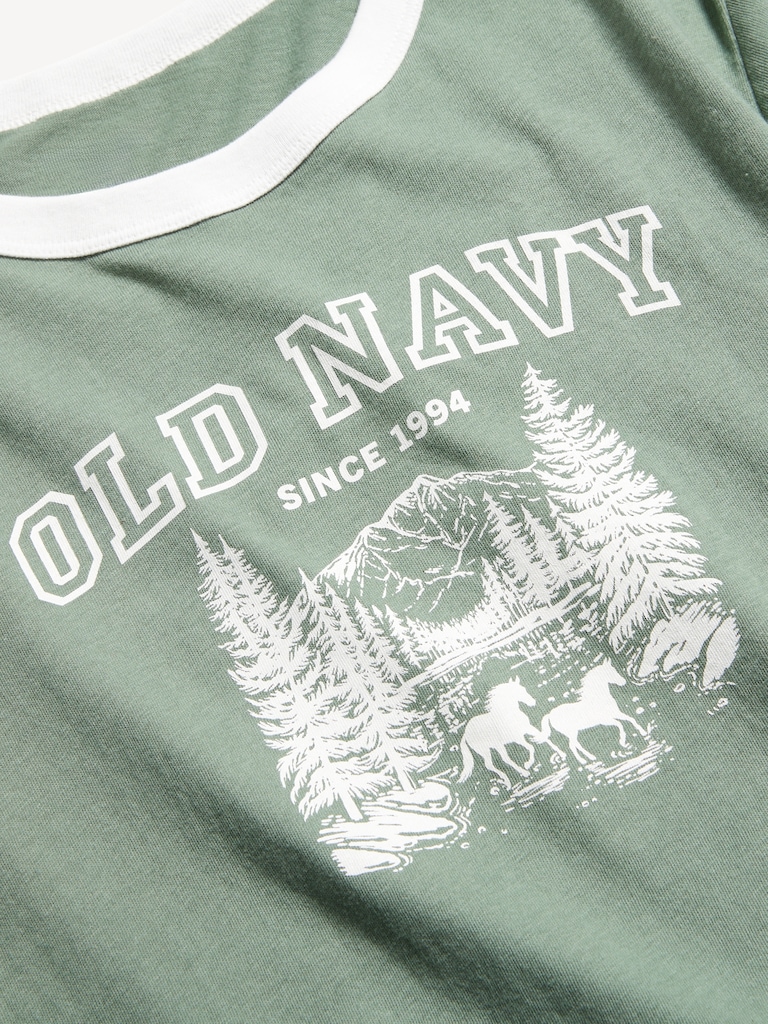 T-shirt passe-partout à bords contrastants avec logo et imprimé