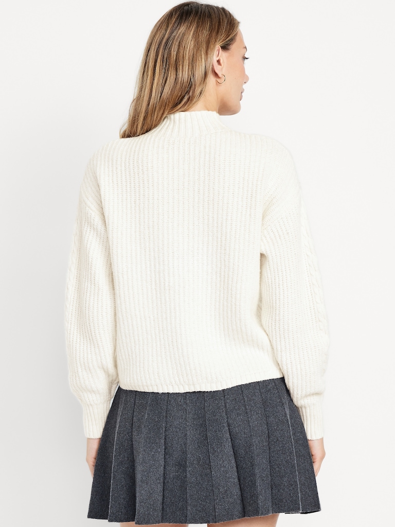 SoSoft Cropped Mock-Neck Cable Sweater