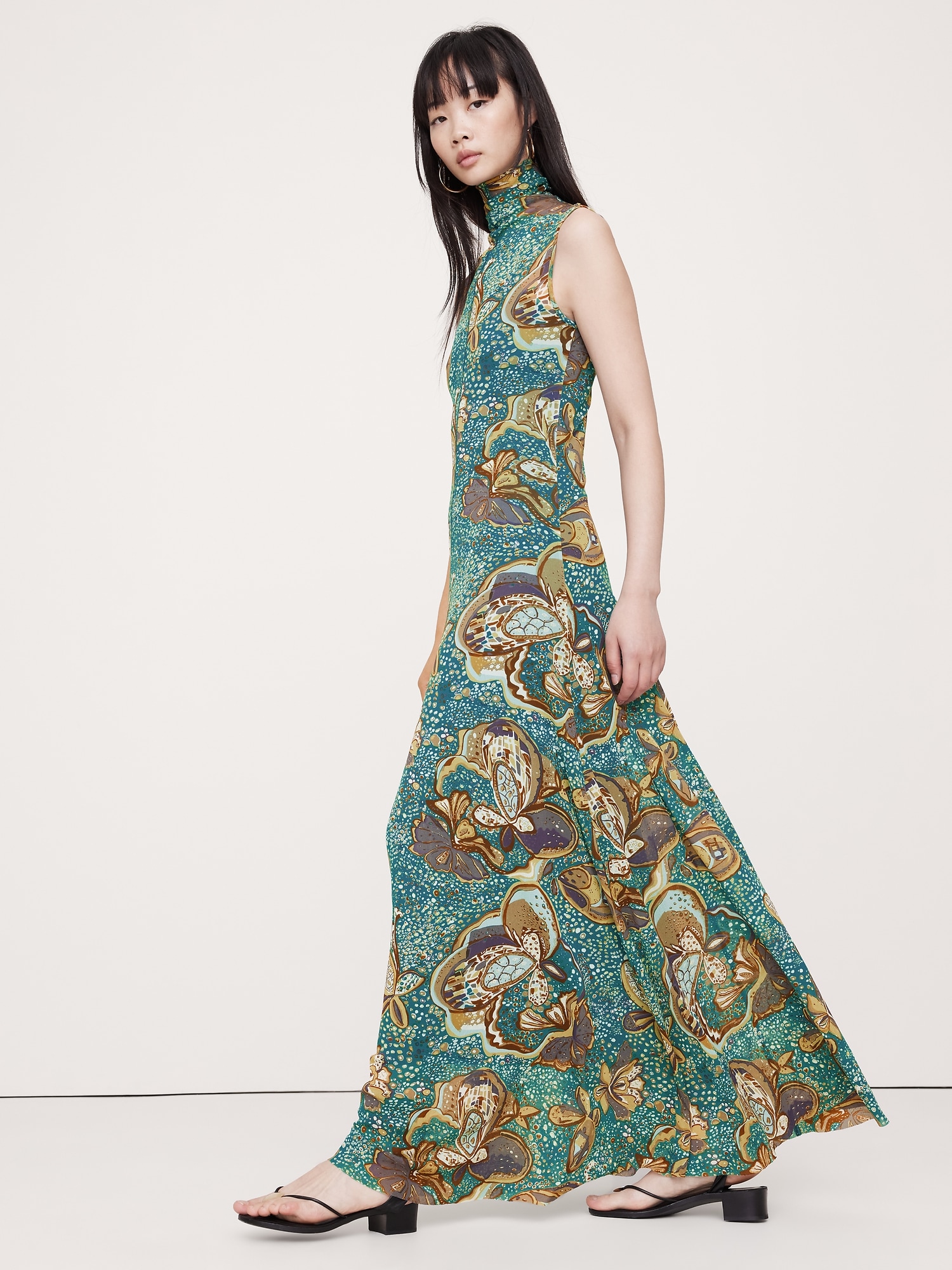 Mesh Long-Sleeve Maxi Dress