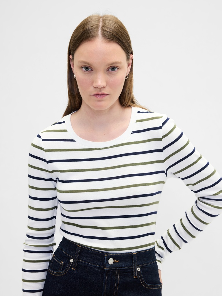 Modern Ribbed Stripe Crewneck T-Shirt