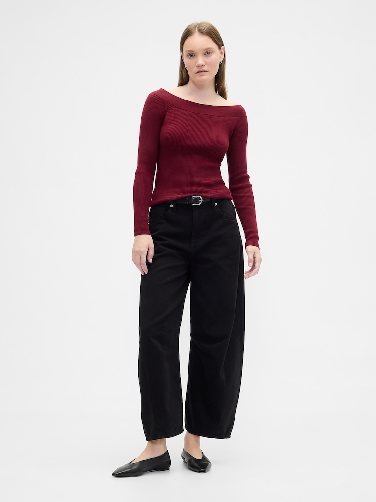 Ribbed Off-Shoulder Sweater