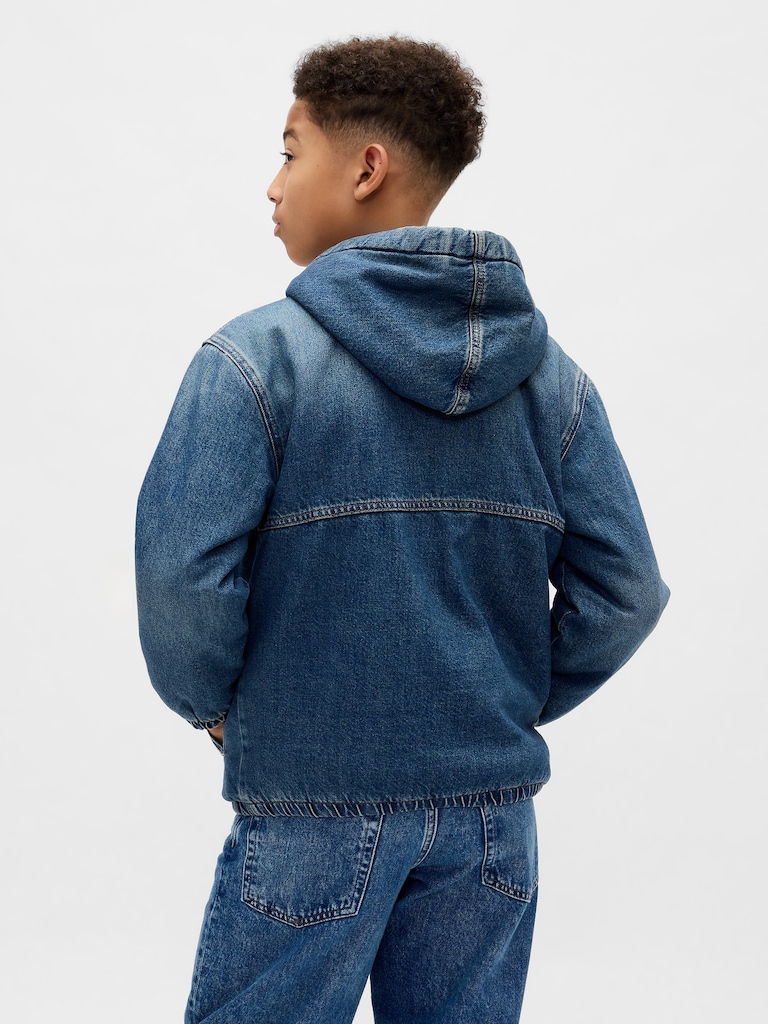 Kids Sherpa-Lined Denim Hoodie