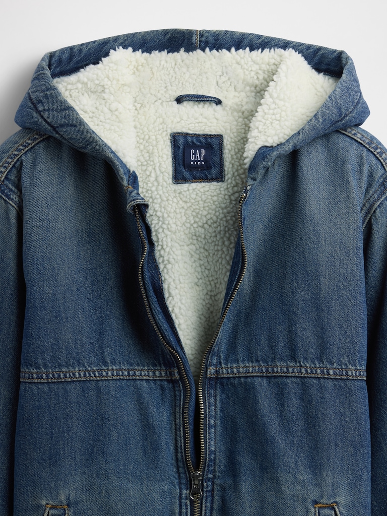 Kids Sherpa-Lined Denim Hoodie