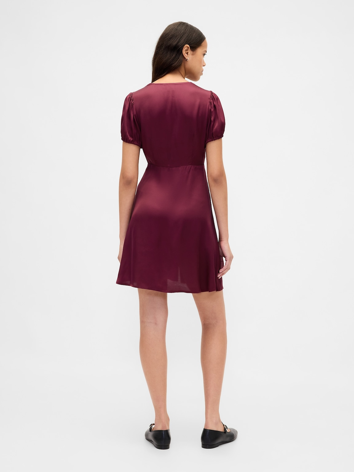Satin Lace-Trim V-Neck Mini Dress