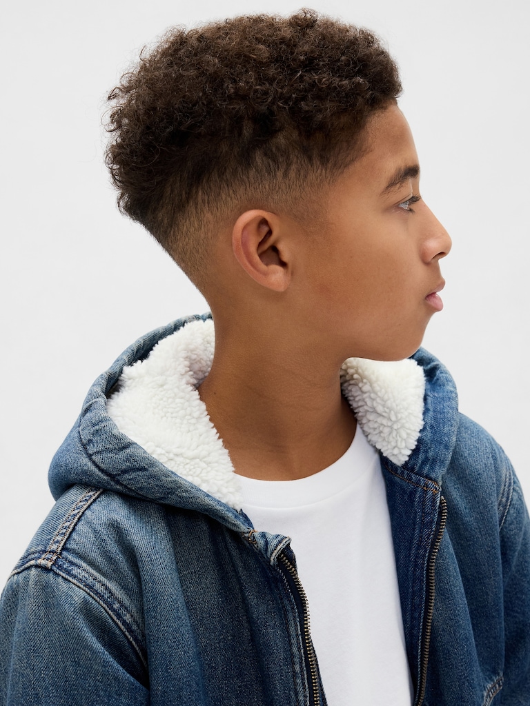 Kids Sherpa-Lined Denim Hoodie