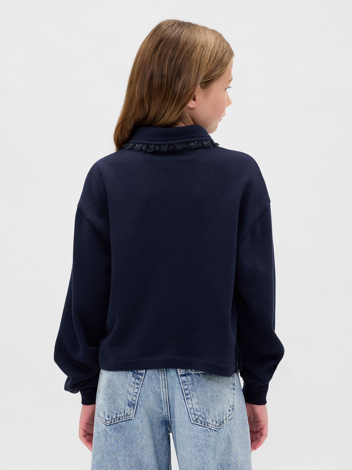 Kids French Terry Lace-Trim Polo Sweatshirt