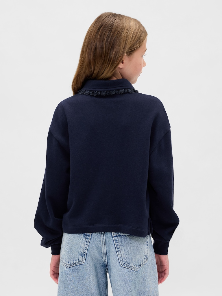 Kids French Terry Lace-Trim Polo Sweatshirt