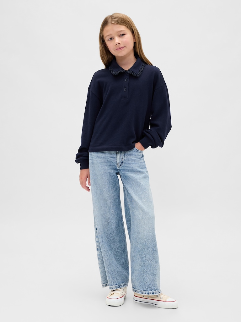 Kids French Terry Lace-Trim Polo Sweatshirt