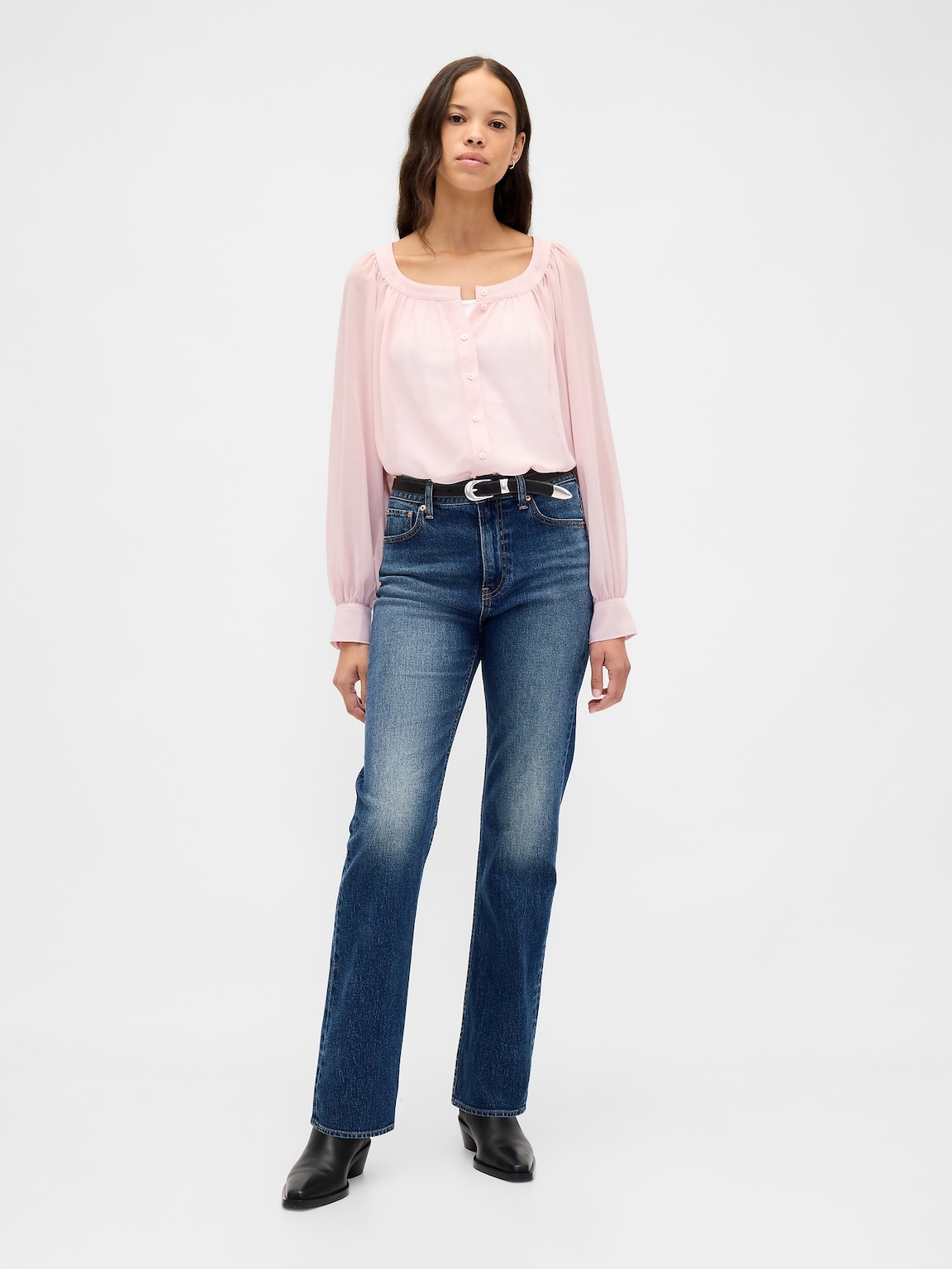 Sheer Button-Front Top