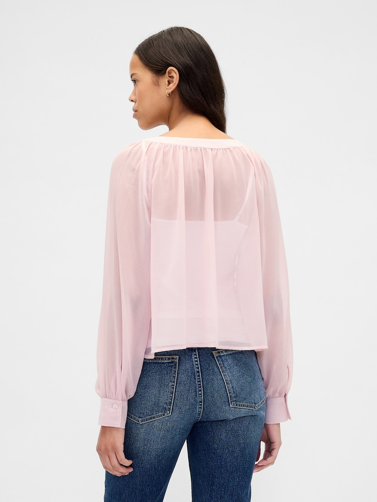 Recycled Sheer Button-Front Top