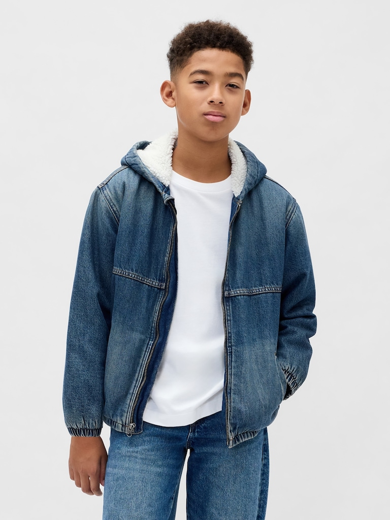 Kids Sherpa-Lined Denim Hoodie