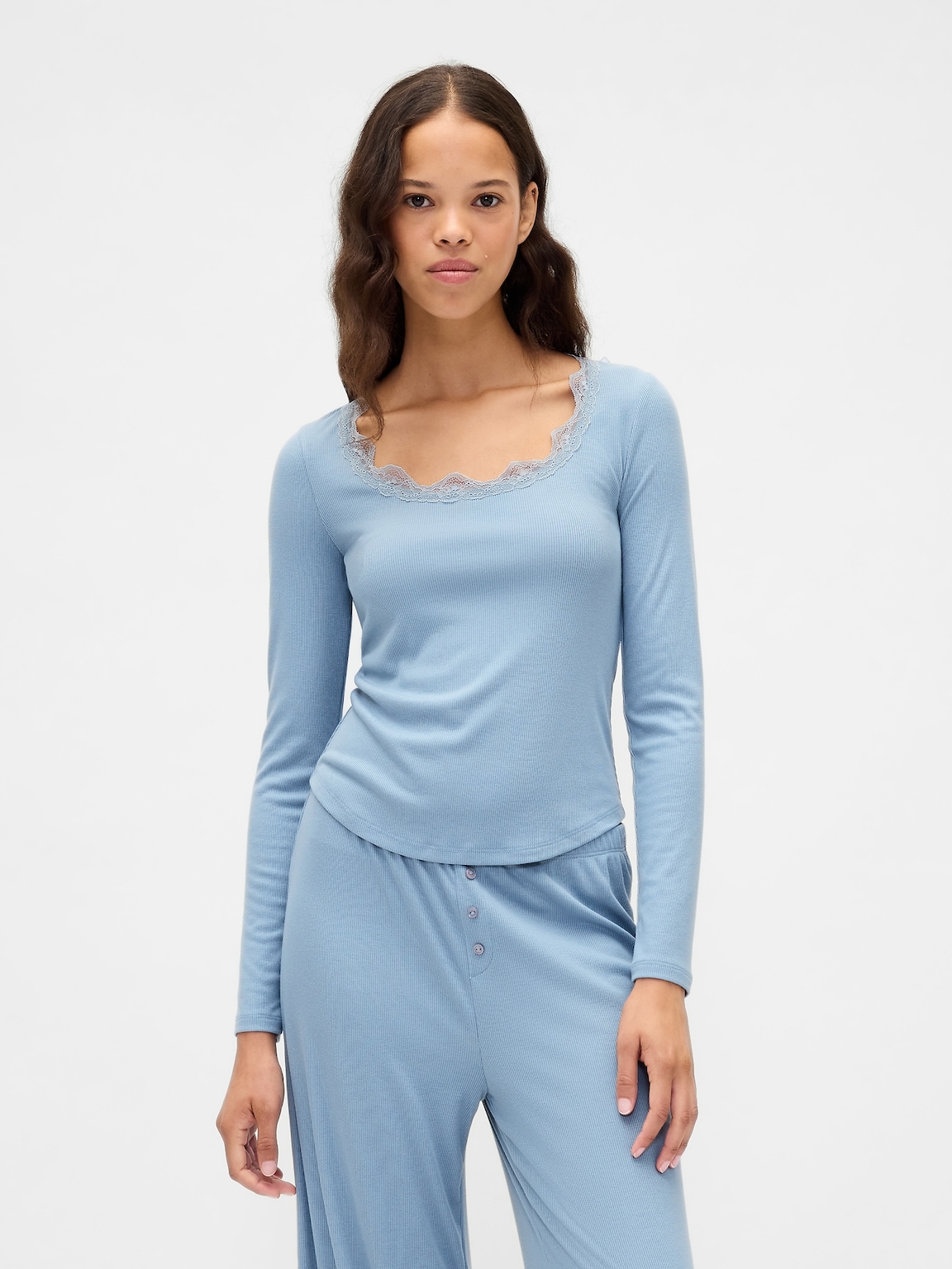 Mini Rib Lace-Trim PJ Top