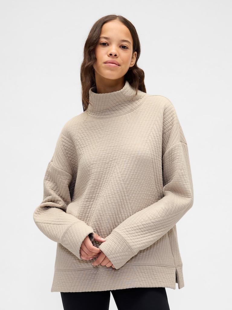 GapFit Quilted Jacquard Knit Funnel-Neck Pullover