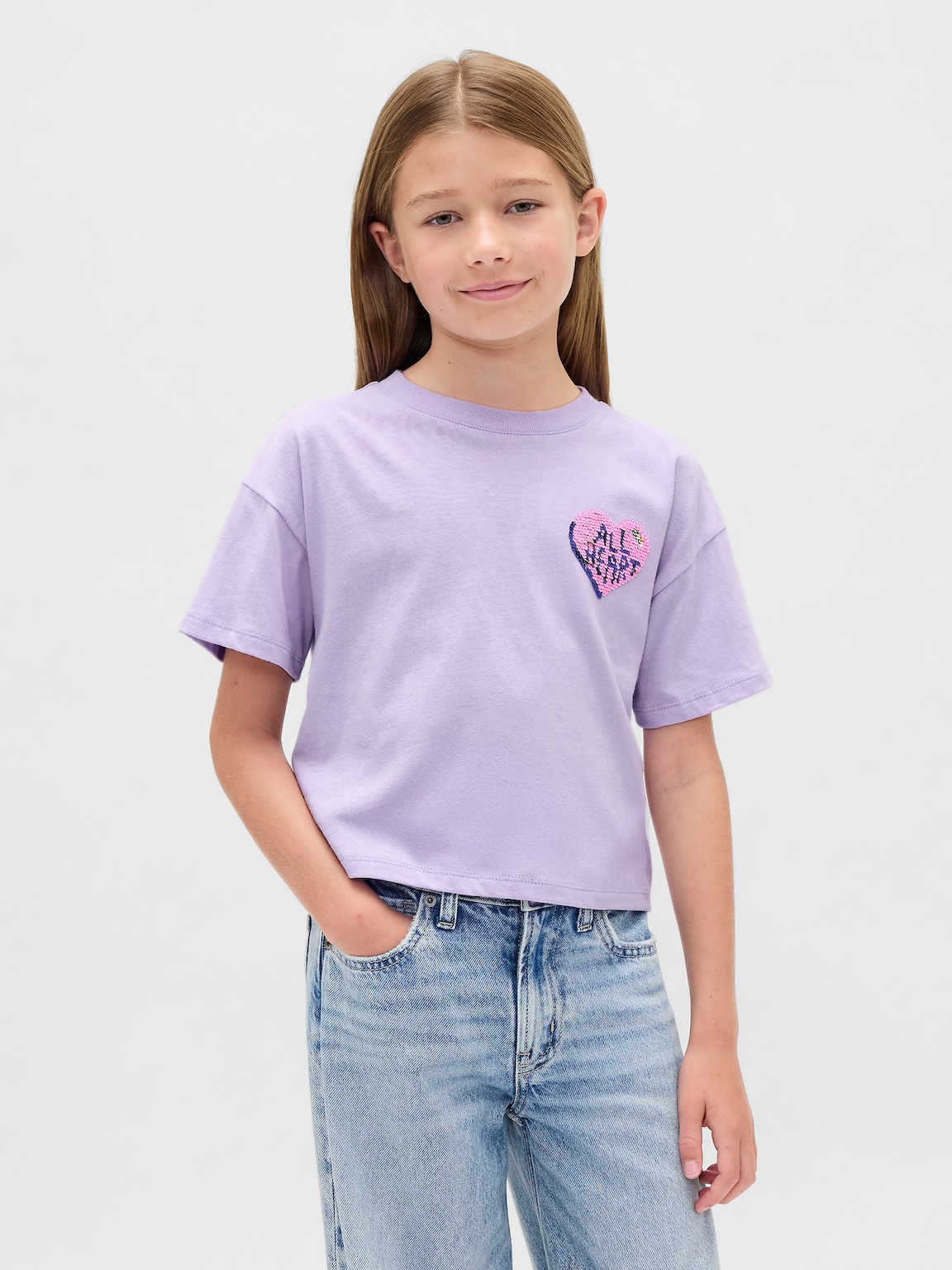 Kids Oversized Flippy Sequin Graphic T-Shirt