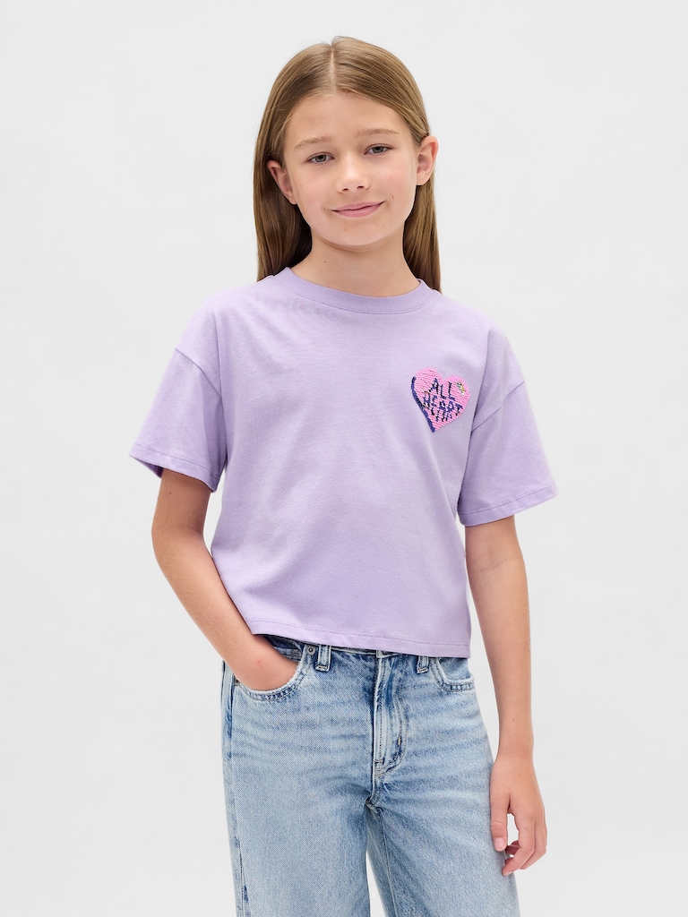 Kids Oversized Flippy Sequin Graphic T-Shirt