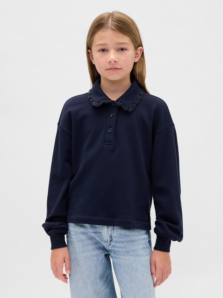 Kids French Terry Lace-Trim Polo Sweatshirt