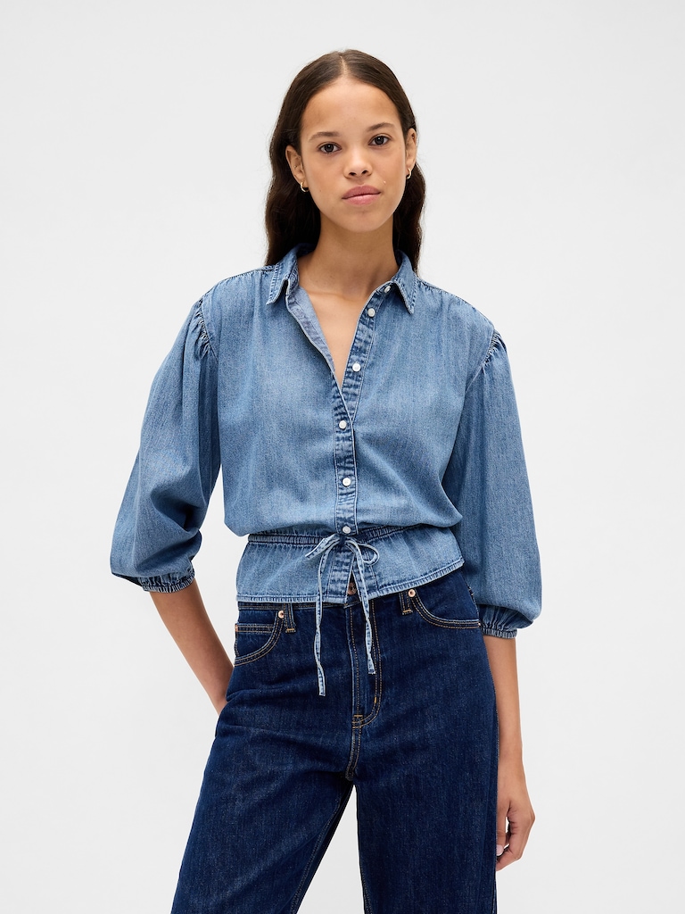Denim Tie-Waist Shirt