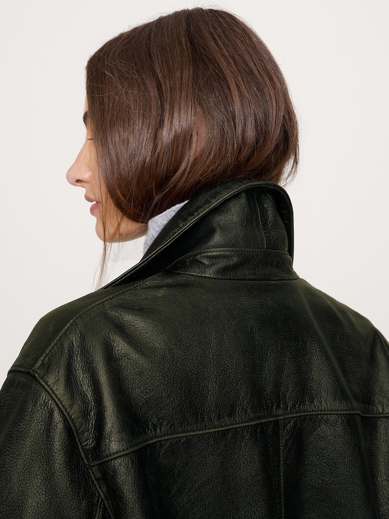 Oversized Distressed Leather Bomber Jacket