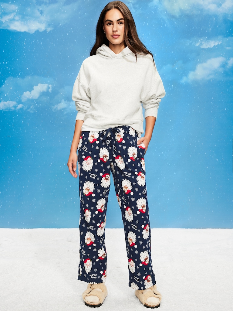 Mid-Rise Printed Flannel Pajama Pants for Women