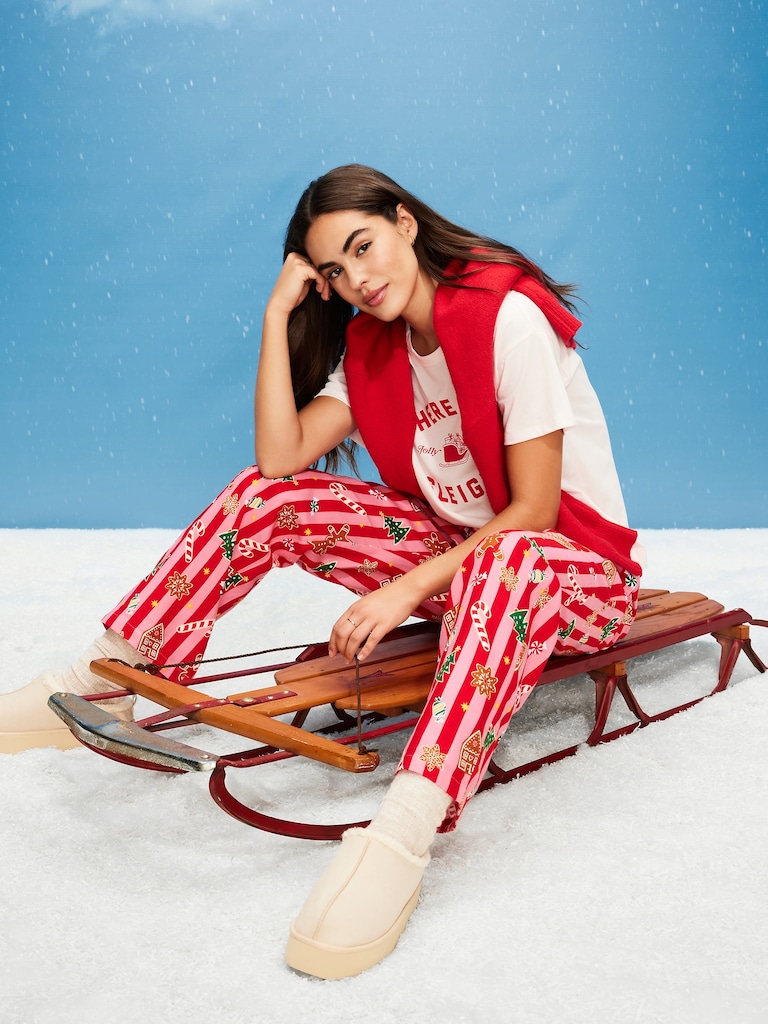 Mid-Rise Printed Flannel Pajama Pants for Women