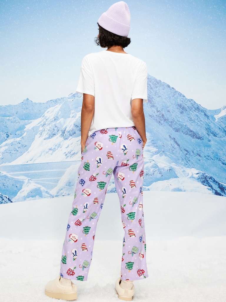 Mid-Rise Printed Flannel Pajama Pants for Women
