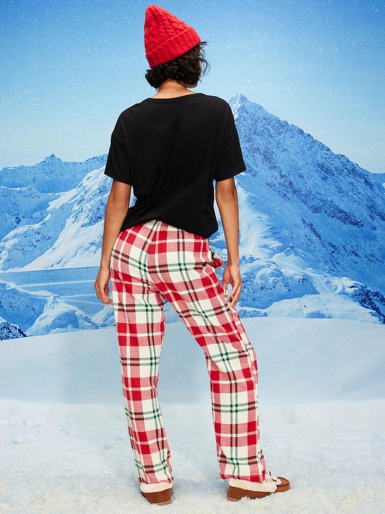Mid-Rise Plaid Flannel Pajama Pants for Women