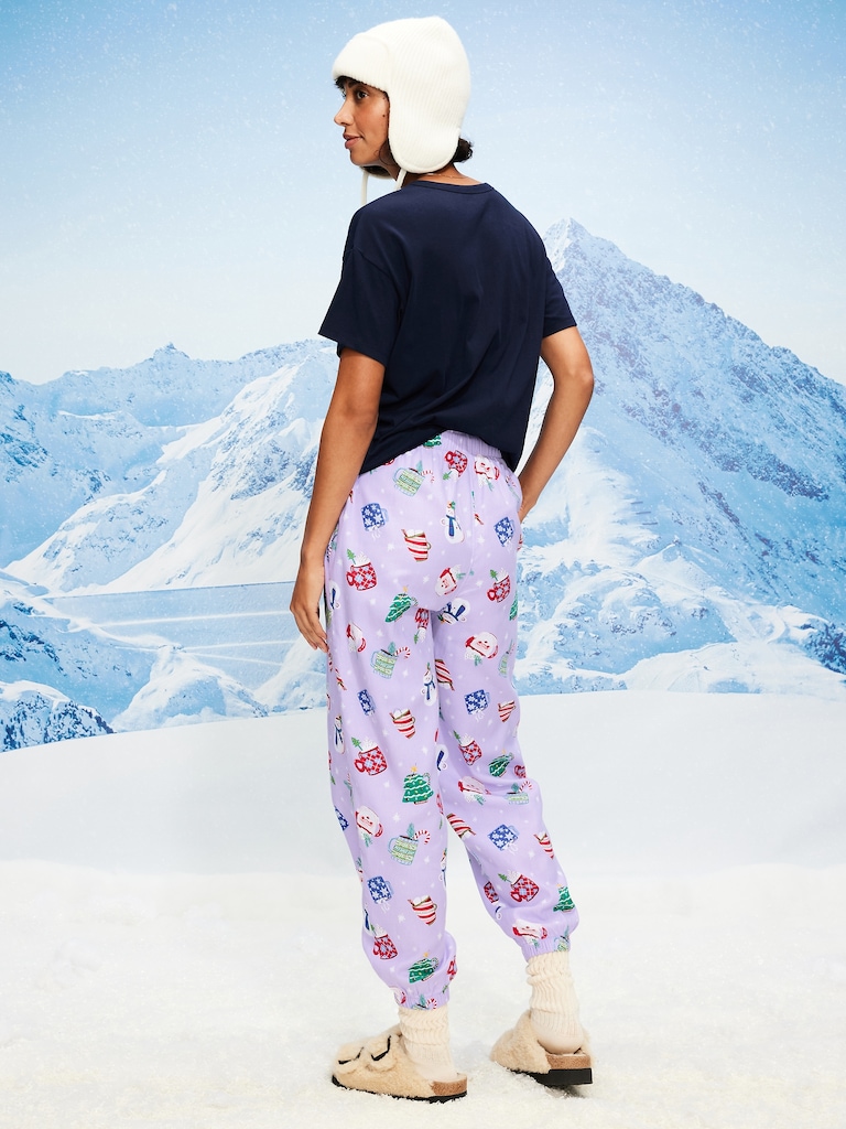 High-Waisted Printed Flannel Pajama Jogger for Women
