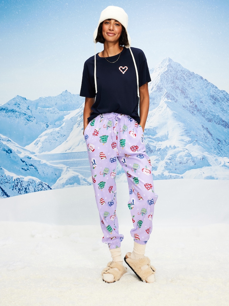 High-Waisted Printed Flannel Pajama Jogger for Women