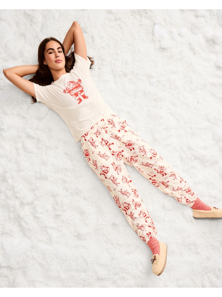 High-Waisted Printed Flannel Pajama Jogger for Women