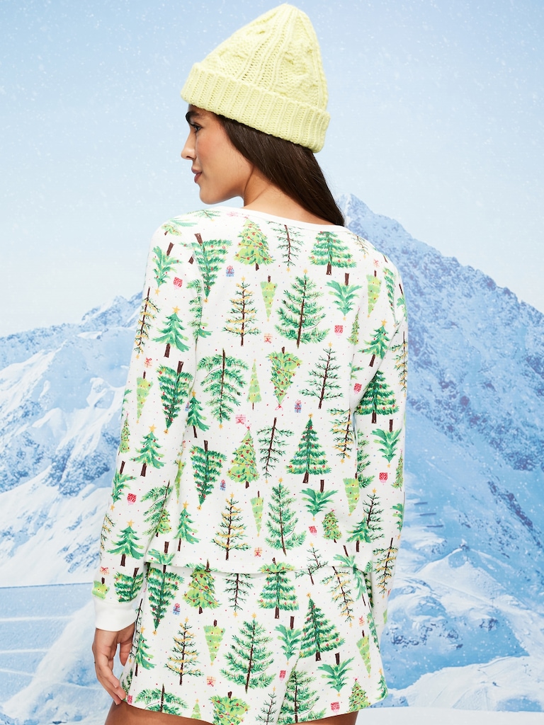 Scoop-Neck Waffle Pajama Top for Women