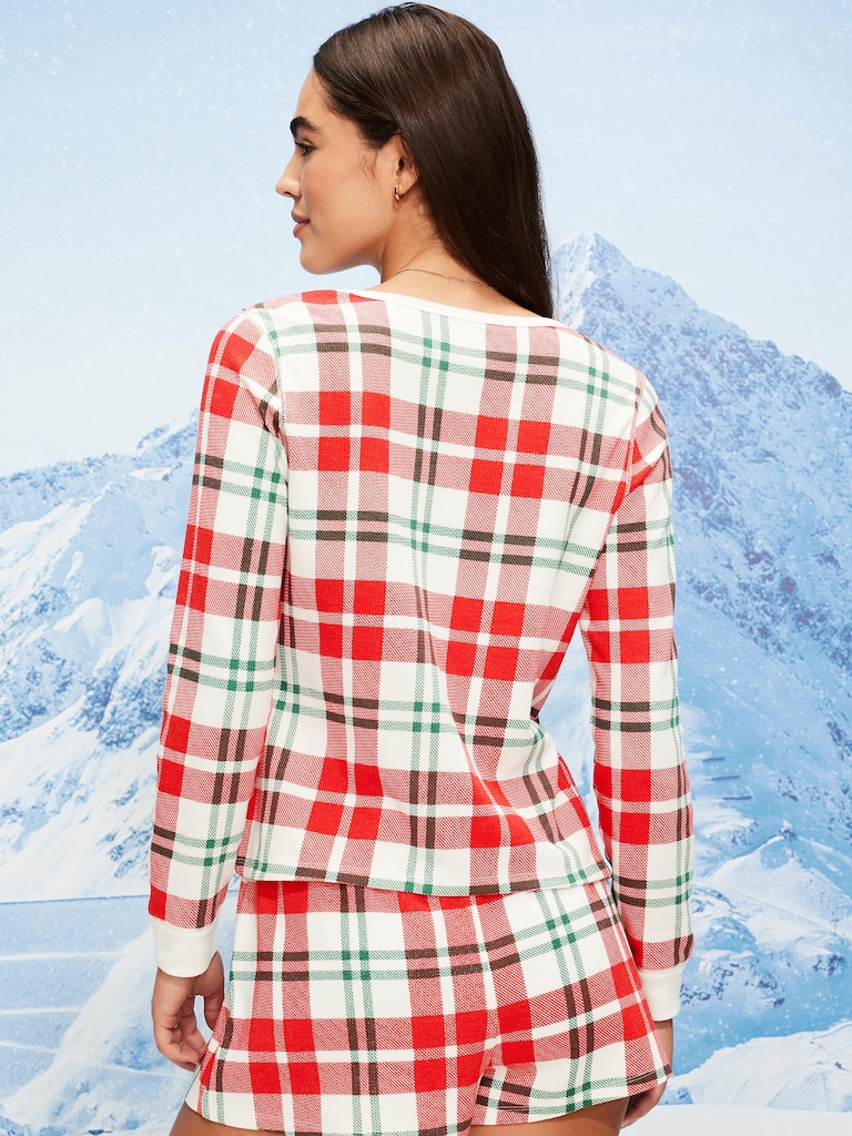 Scoop-Neck Waffle Pajama Top for Women