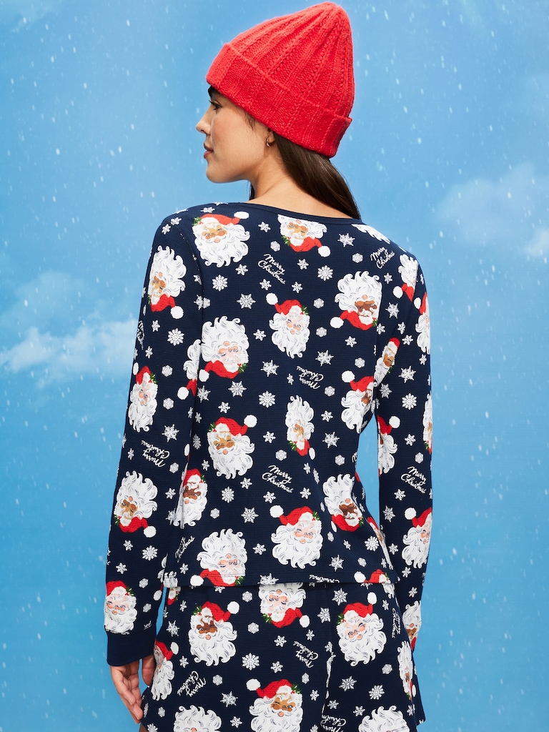 Scoop-Neck Waffle Pajama Top for Women