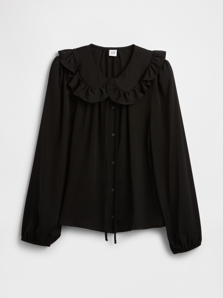 Relaxed Satin Ruffle Top
