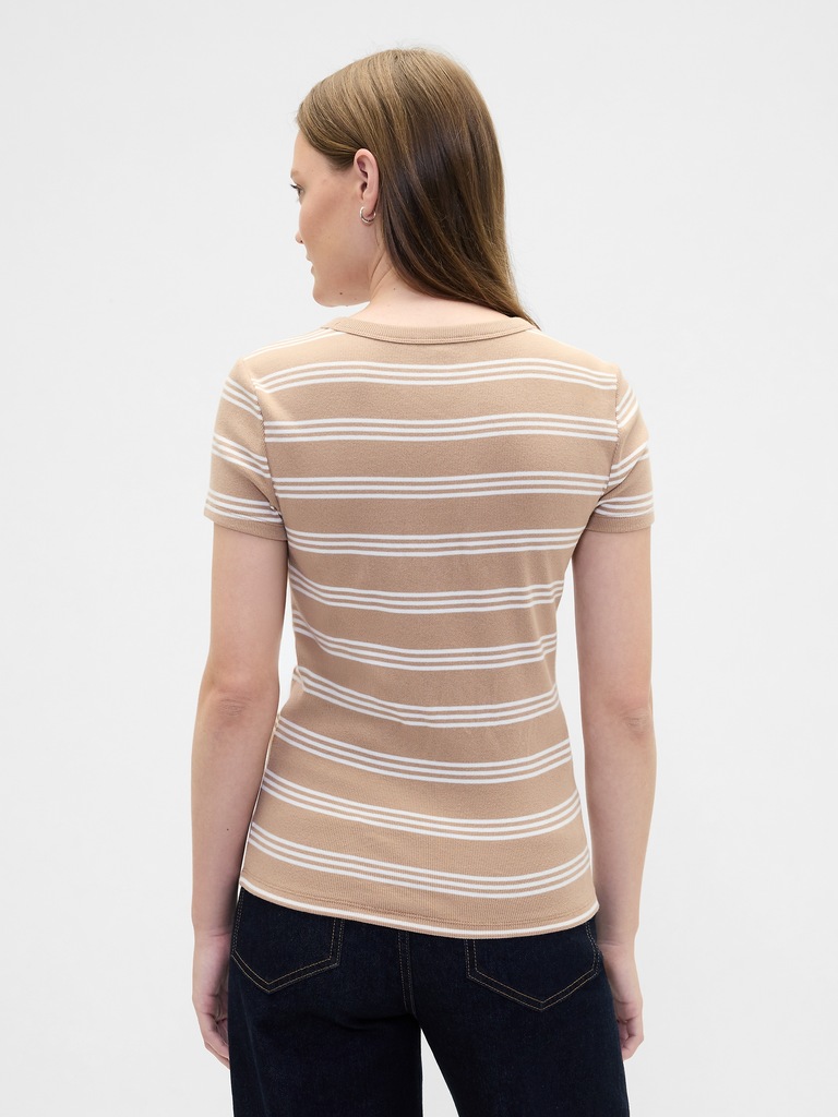 Ribbed Stripe Crewneck T-Shirt