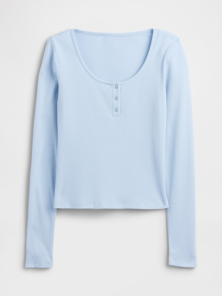 Waffle-Knit Henley PJ Top