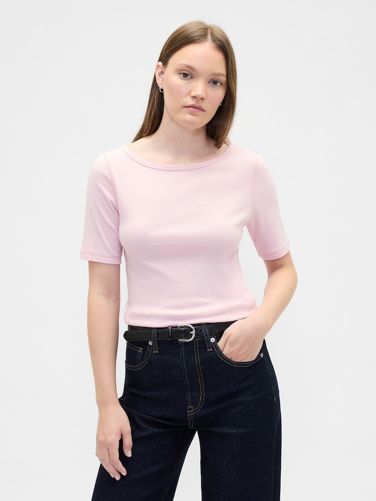 Modern Ribbed Boatneck T-Shirt