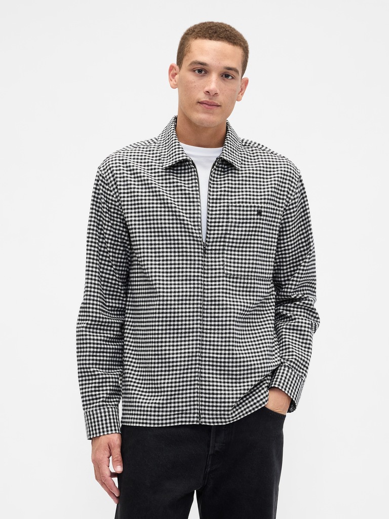 Flannel Zip-Shirt in Boxy Fit