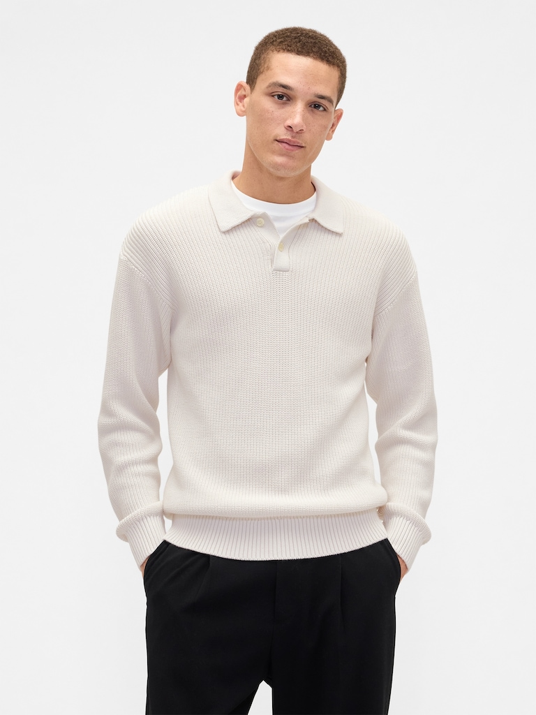 Relaxed Ribbed Sweater Polo Shirt