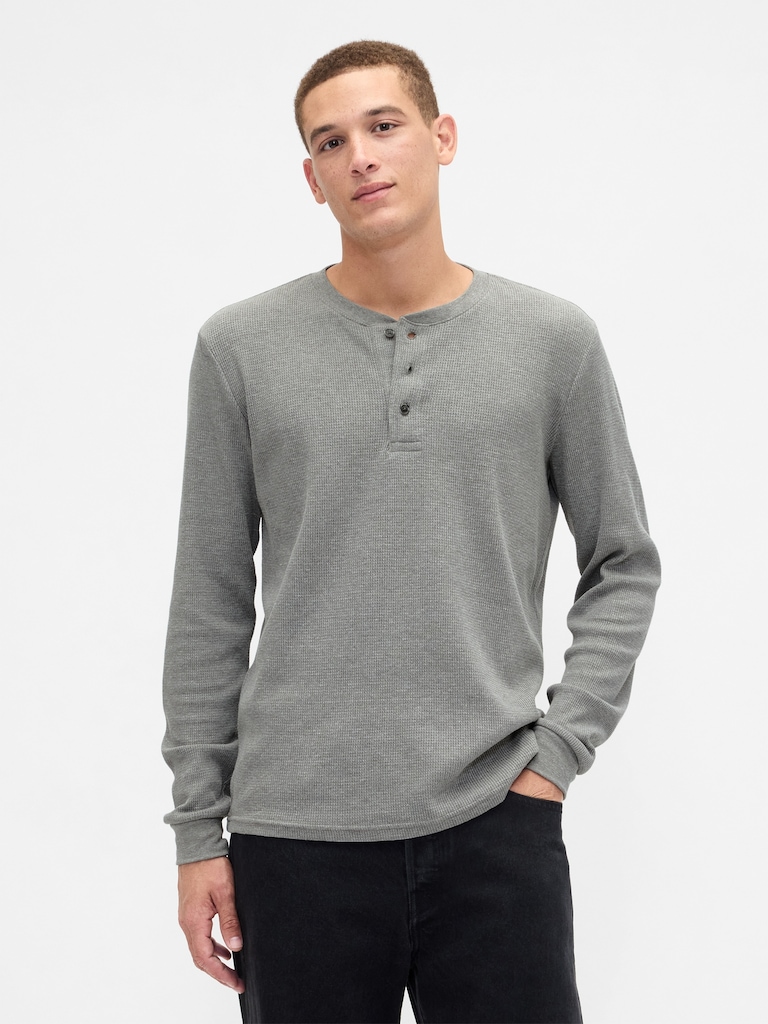 Waffle-Knit Henley T-Shirt